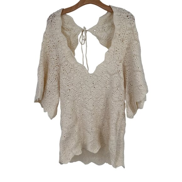 wet Crochet boho Beach Cover-Up Dress top Macadamia size Large y2k new $168 - Picture 1 of 6